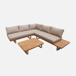 Eck-Gartenmöbelset aus Akazienholz und Aluminium für 5 Personen