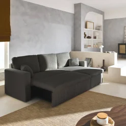 Ecksofa mit Schlaffunktion, Cord-Bezug, breit gerippt, 3-Sitzer