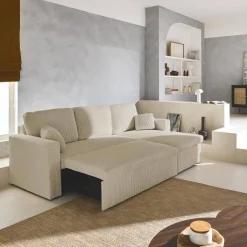 Ecksofa mit Schlaffunktion, Cord-Bezug, breit gerippt, 3-Sitzer