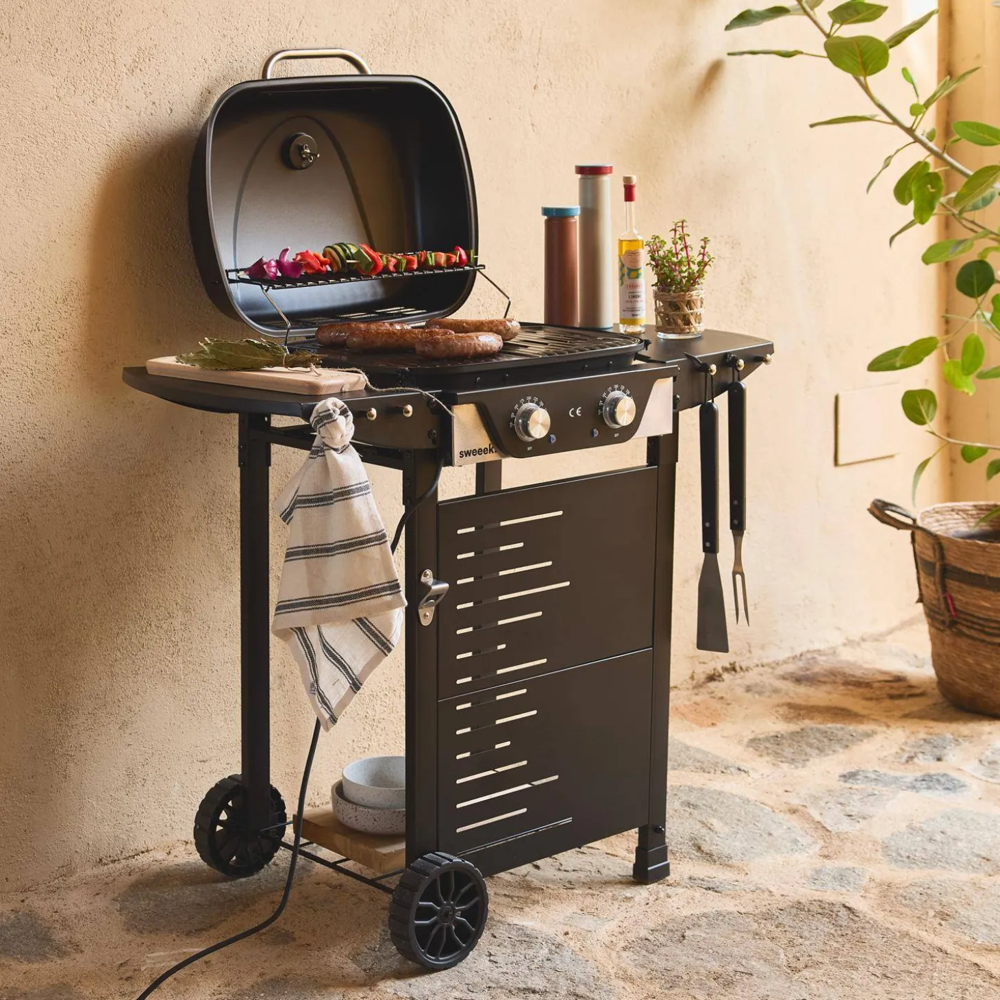 Elektrischer Grill mit 2 Brennern, emaillierter Stahl 2300 W