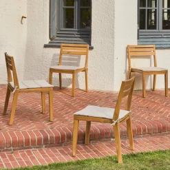 4er-Set Akazienholz-Gartenstühle mit Kissen
