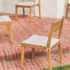 4er-Set Akazienholz-Gartenstühle mit Kissen