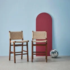 2er-Set Barhocker aus Heveaholz mit Seilbespannung