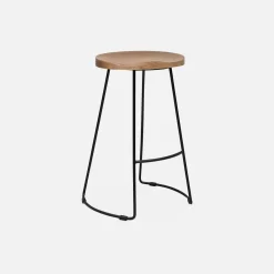 2er-Set Barhocker aus Mangoholz und Stahl, Fußstütze, 65 cm