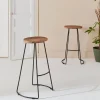 2er Set Barhocker aus Mangoholz und Stahl, Fußstütze, 75 cm