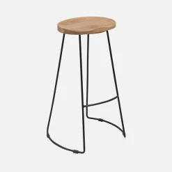 2er Set Barhocker aus Mangoholz und Stahl, Fußstütze, 75 cm