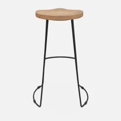 2er Set Barhocker aus Mangoholz und Stahl, Fußstütze, 75 cm