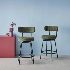 2er-Set Barhocker mit drehbarem Sitz aus Metall mit Stoffbezug