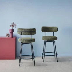 2er-Set Barhocker mit drehbarem Sitz aus Metall mit Stoffbezug