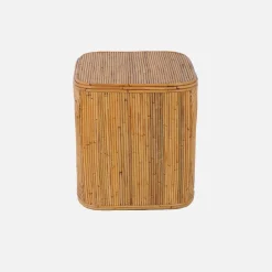 2er-Set Beistelltische, Nachttische mit Nische, aus natürlichem Rattan