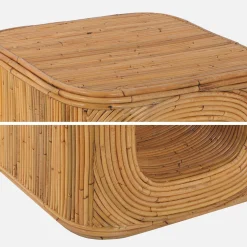 2er-Set Beistelltische, Nachttische mit Nische, aus natürlichem Rattan