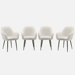 4er Set Bouclé Sessel mit Metallbeinen