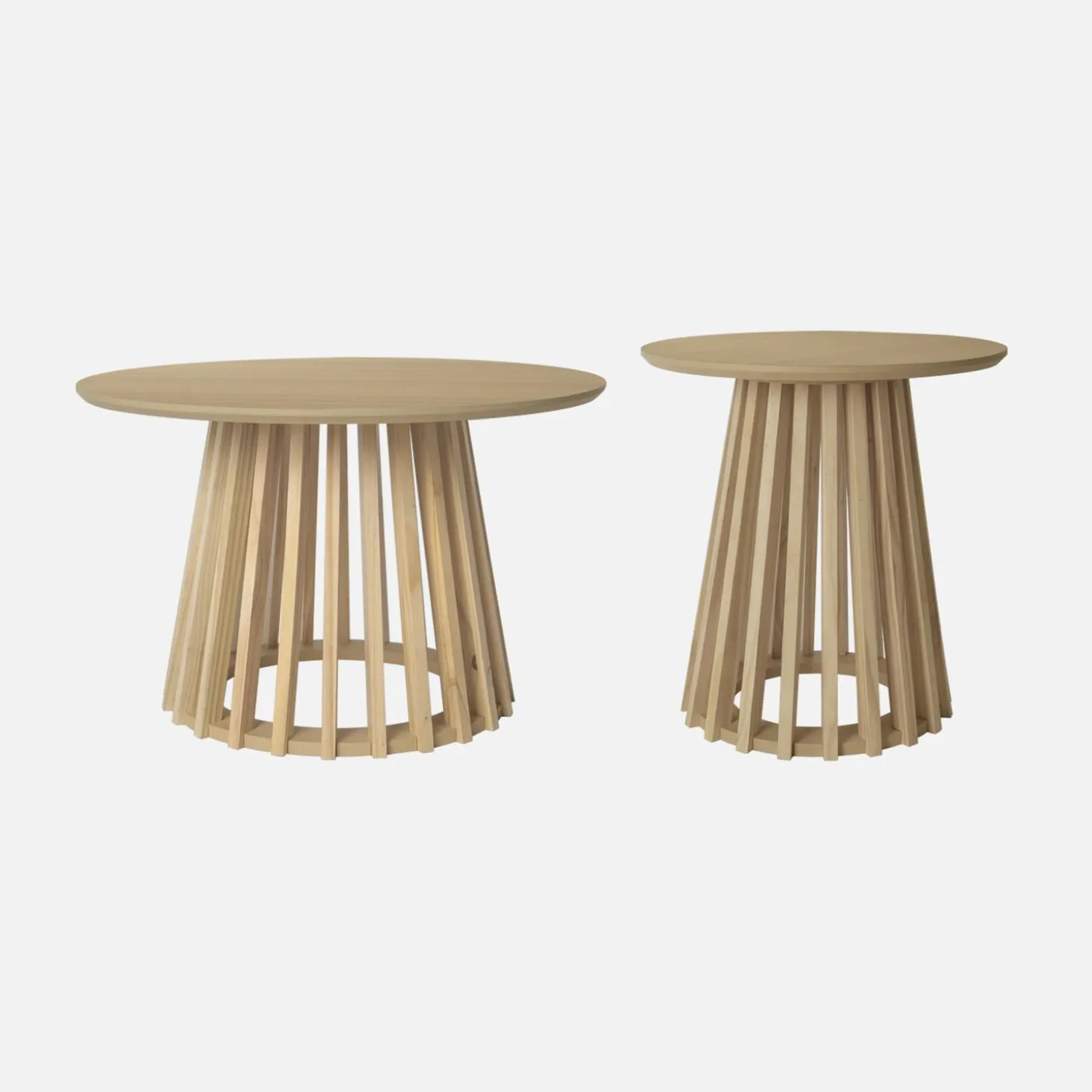 2er-Set Couchtische aus Holzdekor und Tannenholz, Ø40cm und Ø60cm