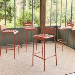 4er-Set Garten-Barhocker mit Lehne aus Stahl