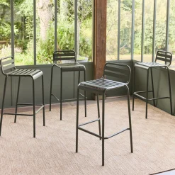 4er-Set Garten-Barhocker mit Lehne aus Stahl