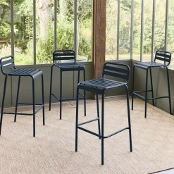 4er-Set Garten-Barhocker mit Lehne aus Stahl