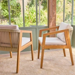 2er-Set Gartensessel aus Akazienholz mit Seilbespannung