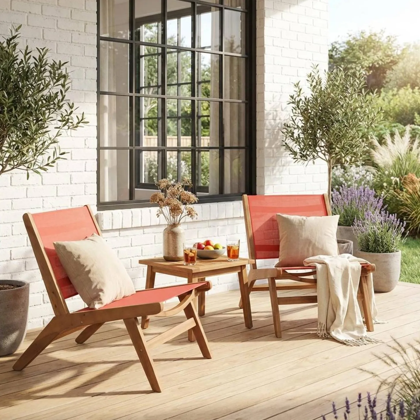 2er-Set Gartensessel aus Akazienholz und Textilene
