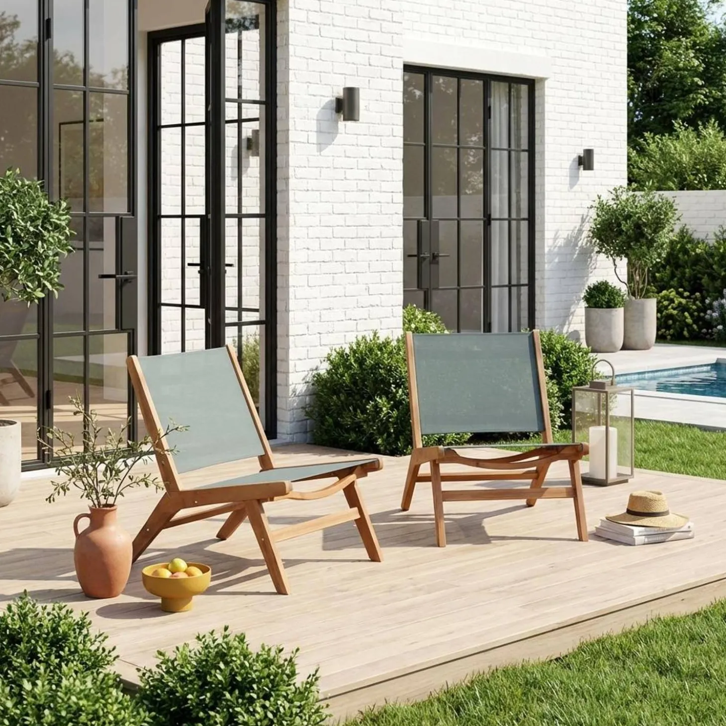 2er-Set Gartensessel aus Akazienholz und Textilene