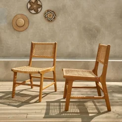 2er Set Gartenstühle aus Holz und Geflecht