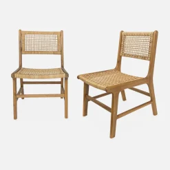 2er Set Gartenstühle aus Holz und Geflecht