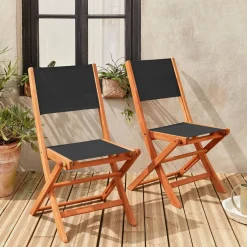 2er Set Gartenstühle Klappstühle, Holz und Textilene