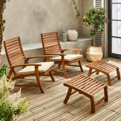 2er Set Gartenstühle mit Fußstütze
