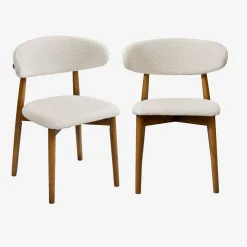 2er-Set Heveaholzstühle mit Bouclé-Bezug