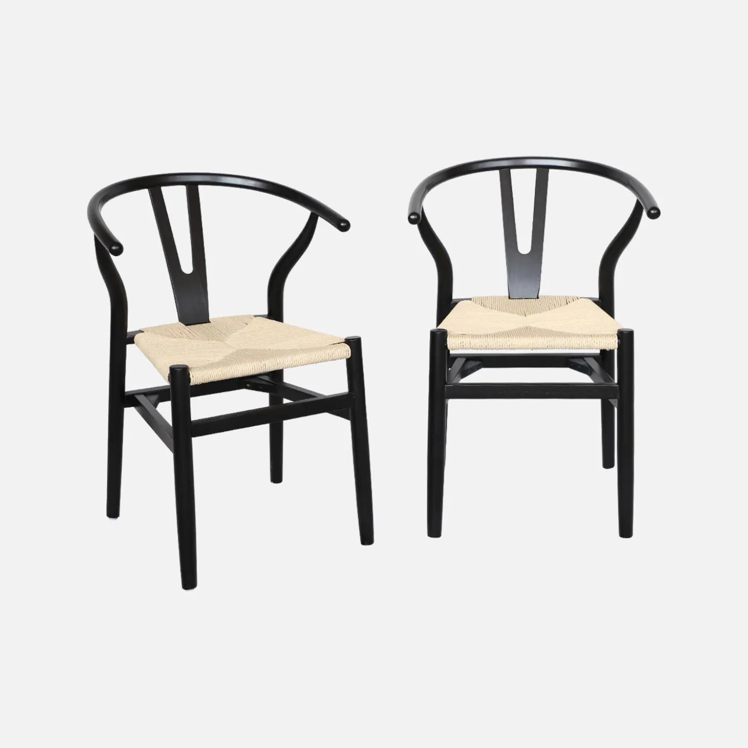 2er-Set Holzstühle mit Sitzfläche aus Seilbespannung