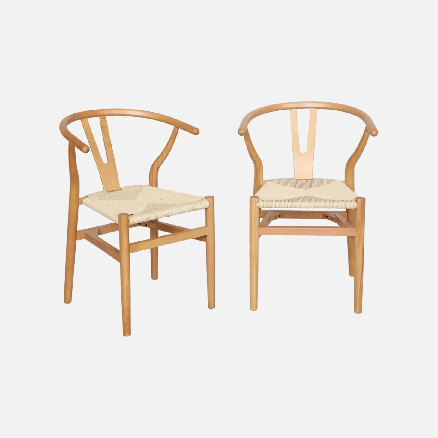 2er-Set Holzstühle mit Sitzfläche aus Seilbespannung