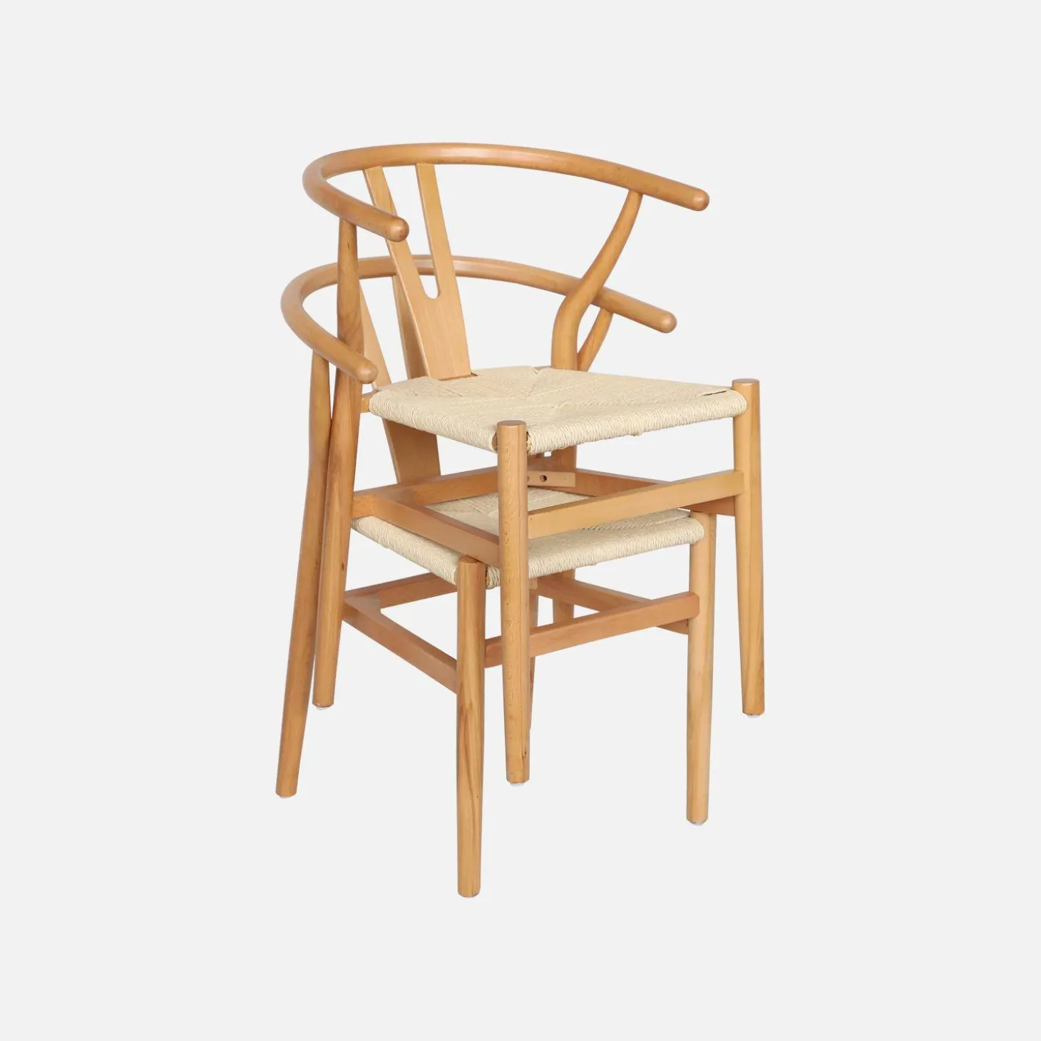 2er-Set Holzstühle mit Sitzfläche aus Seilbespannung