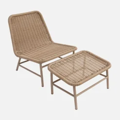 2er-Set Liegesessel und Fußhocker aus Aluminium mit Seilbespannung