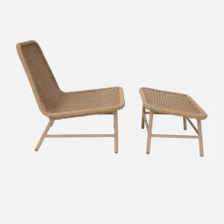 2er-Set Liegesessel und Fußhocker aus Aluminium mit Seilbespannung