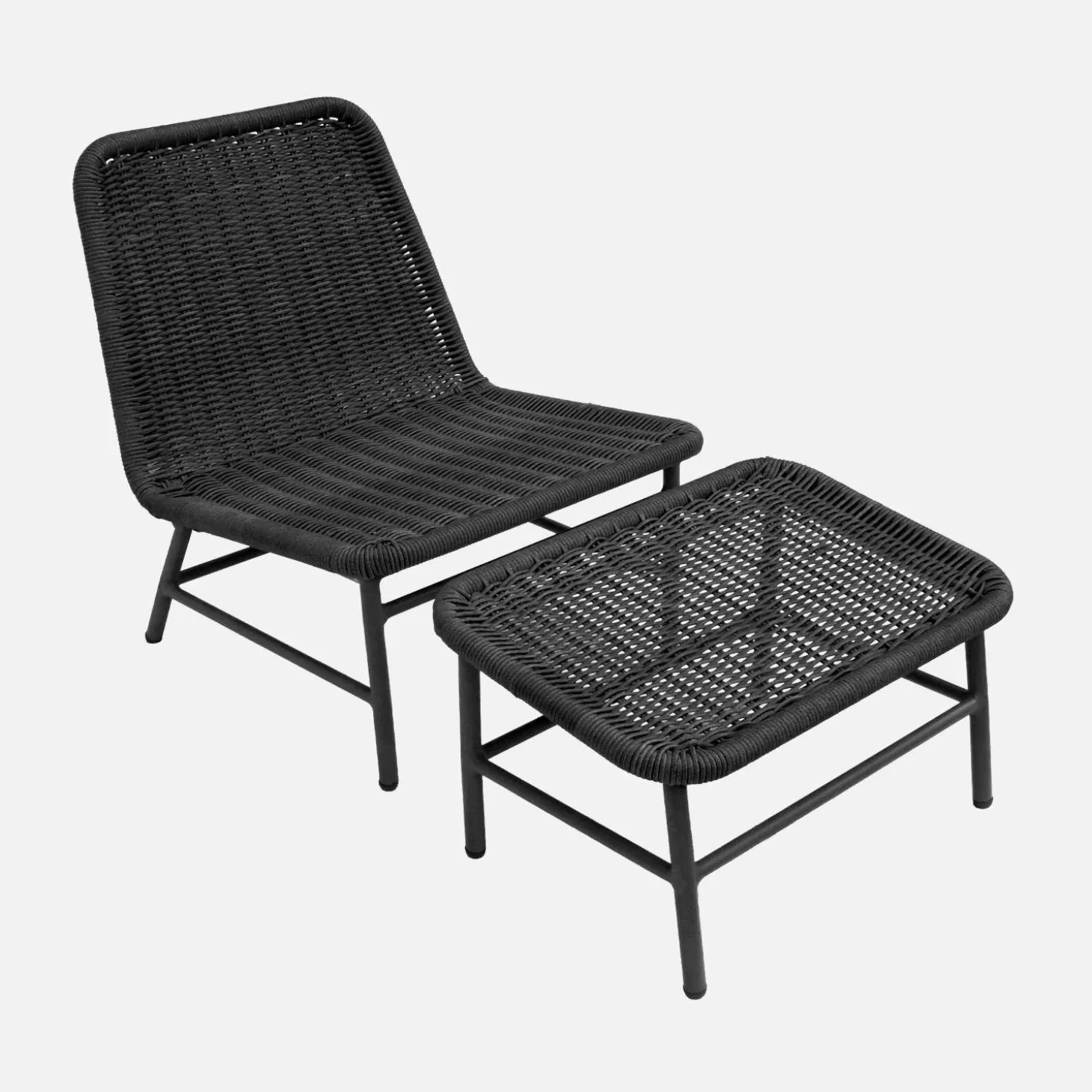 2er-Set Liegesessel und Fußhocker aus Aluminium mit Seilbespannung