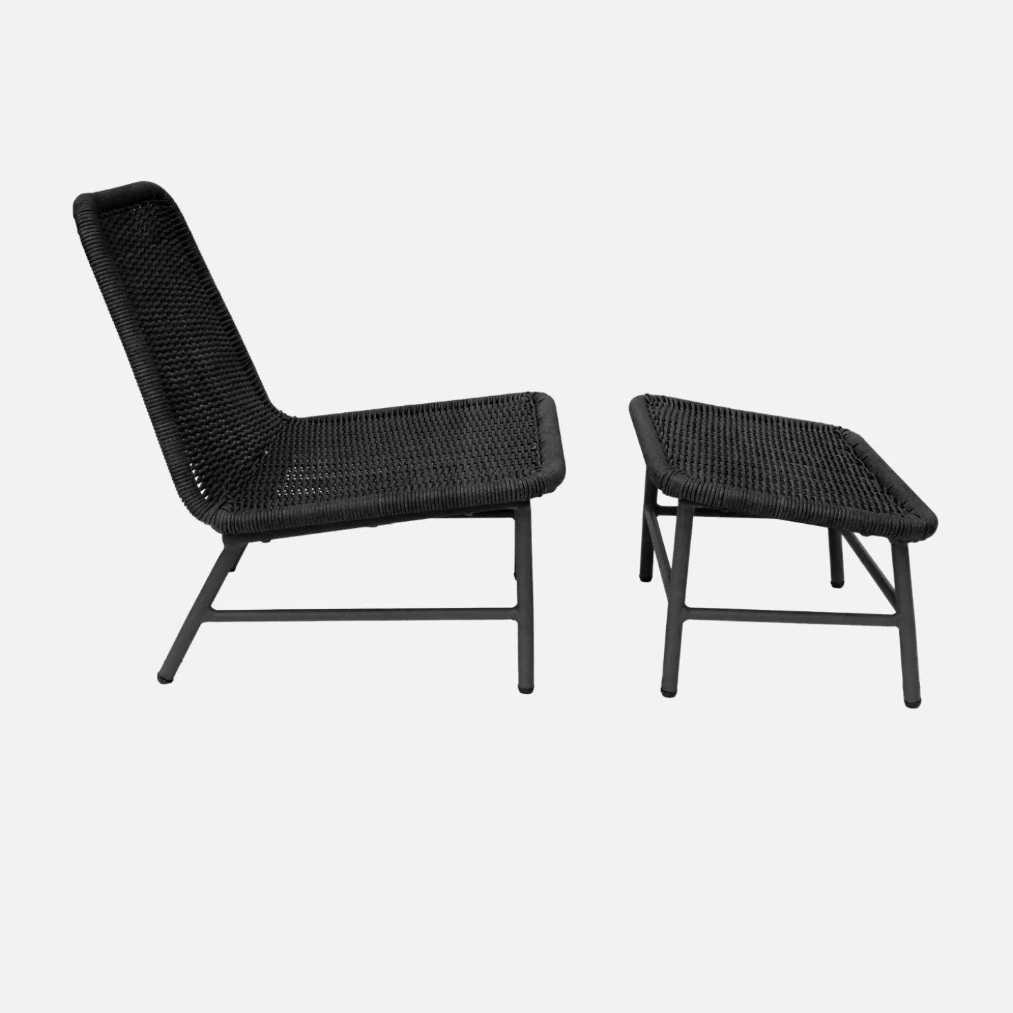 2er-Set Liegesessel und Fußhocker aus Aluminium mit Seilbespannung