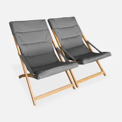 2er Set Liegestühle aus Holz, klappbar, gepolsterte Sitzfläche