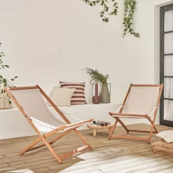 2er Set Liegestühle aus Holz, klappbar, gepolsterte Sitzfläche