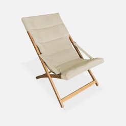 2er Set Liegestühle aus Holz, klappbar, gepolsterte Sitzfläche