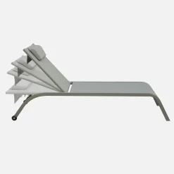 2er-Set Liegestühle aus Stahl mit mehreren Positionen, Kissen und Rollen