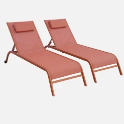2er-Set Liegestühle aus Stahl mit mehreren Positionen, Kissen und Rollen