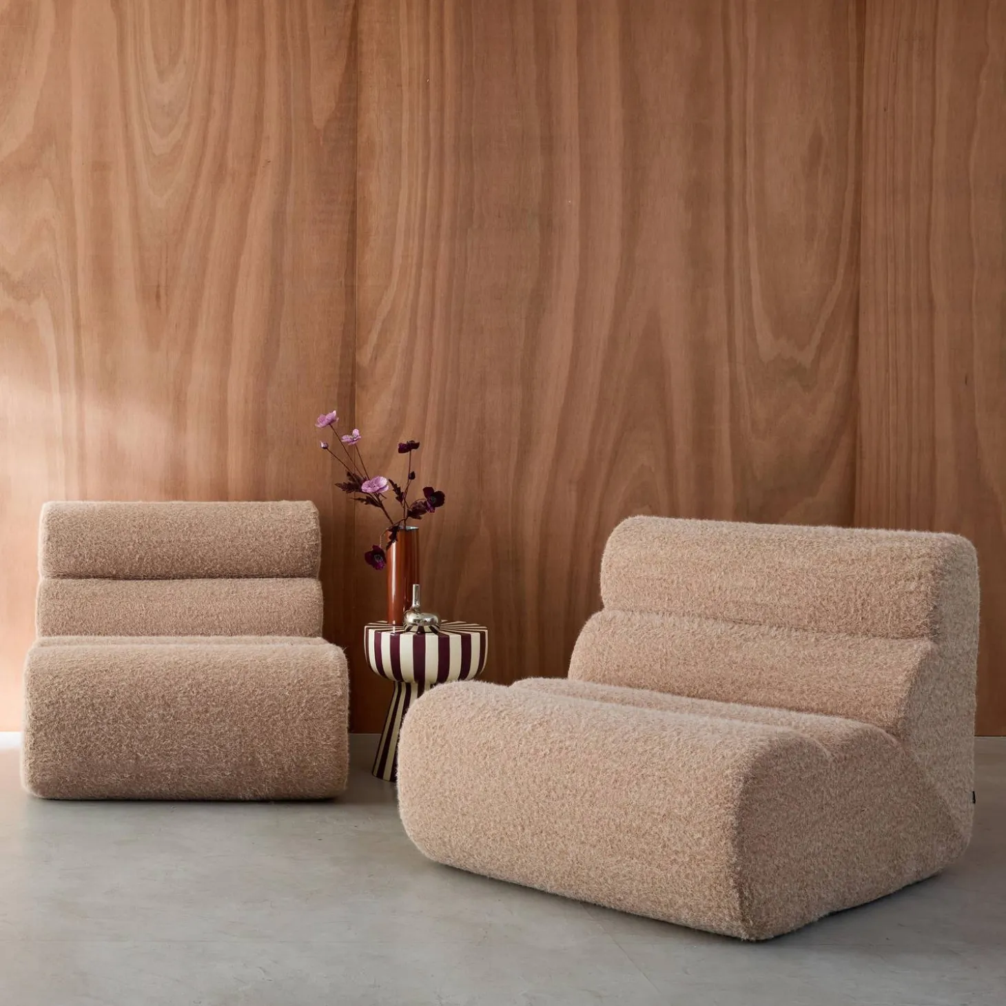 2er-Set modulare Lounge-Sessel mit Bezug im Alpaka-Look