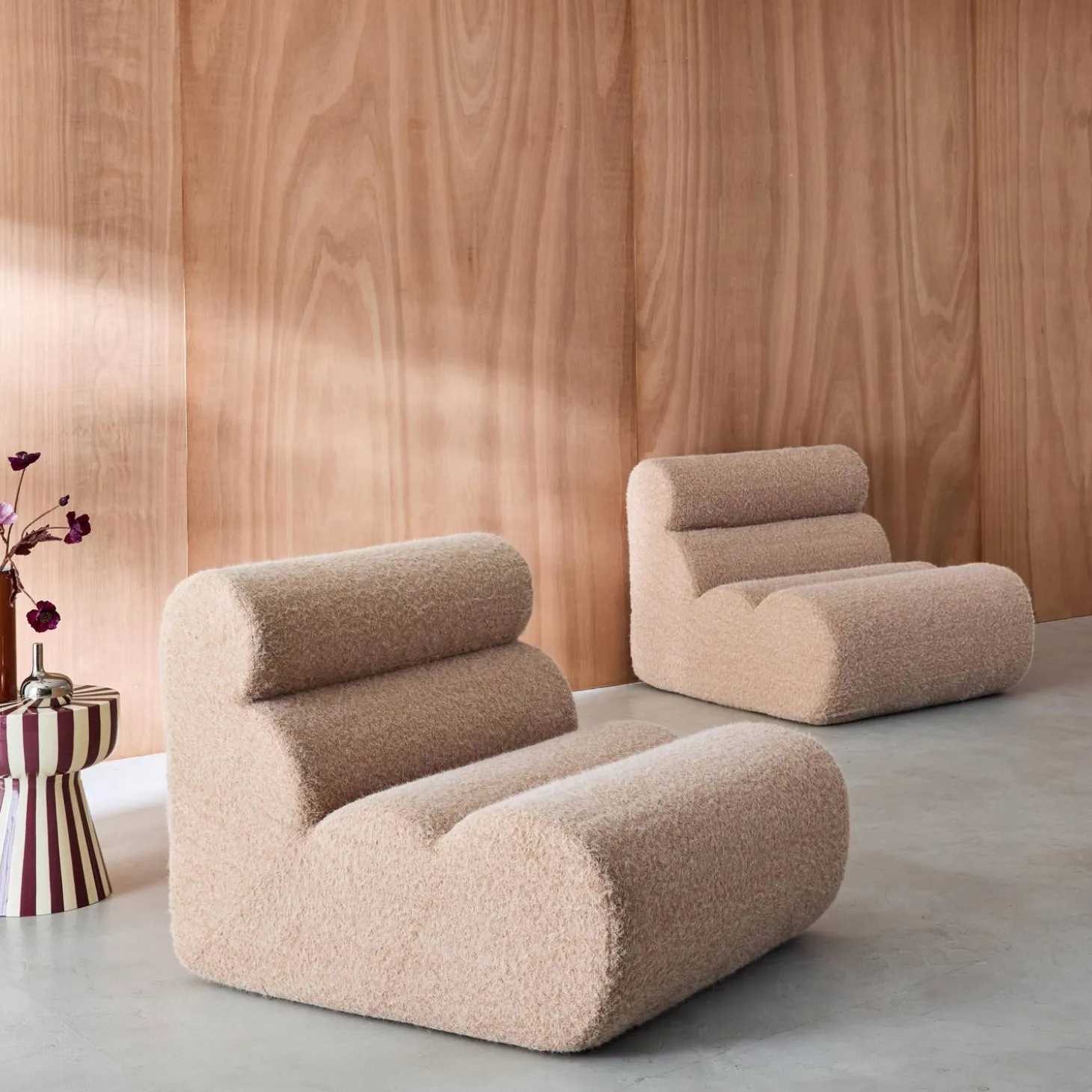 2er-Set modulare Lounge-Sessel mit Bezug im Alpaka-Look
