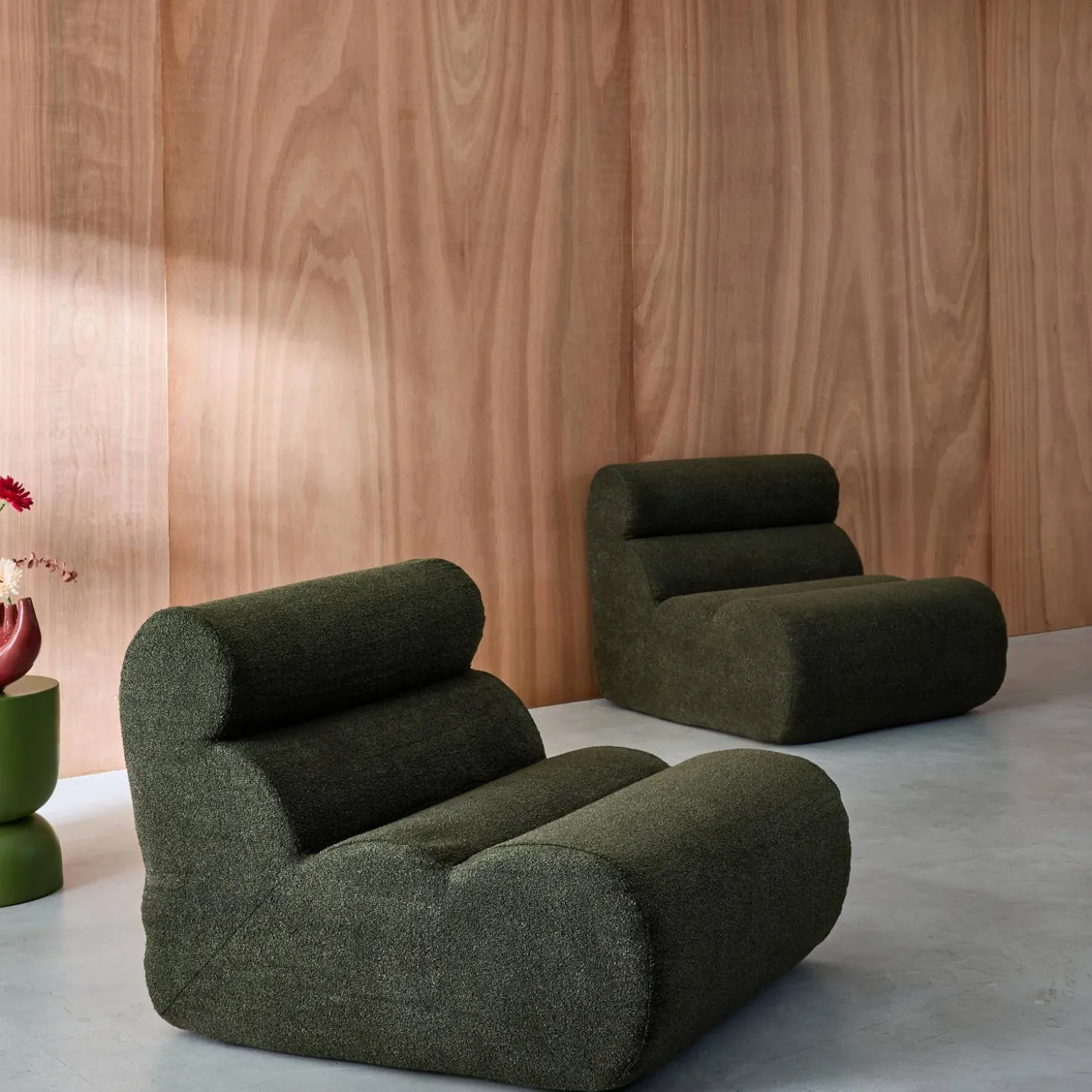 2er-Set modulare Lounge-Sessel mit strukturiertem Bouclé-Bezug
