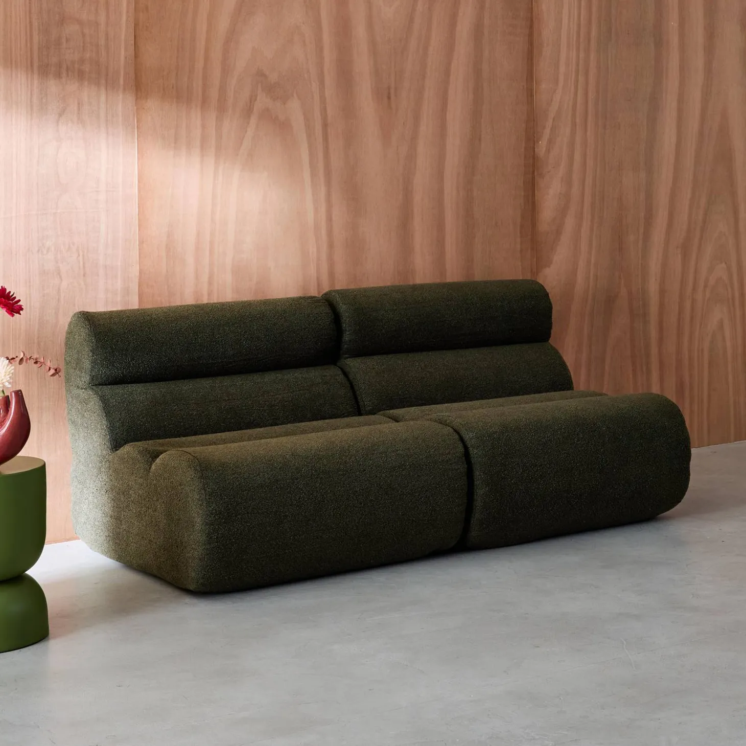 2er-Set modulare Lounge-Sessel mit strukturiertem Bouclé-Bezug