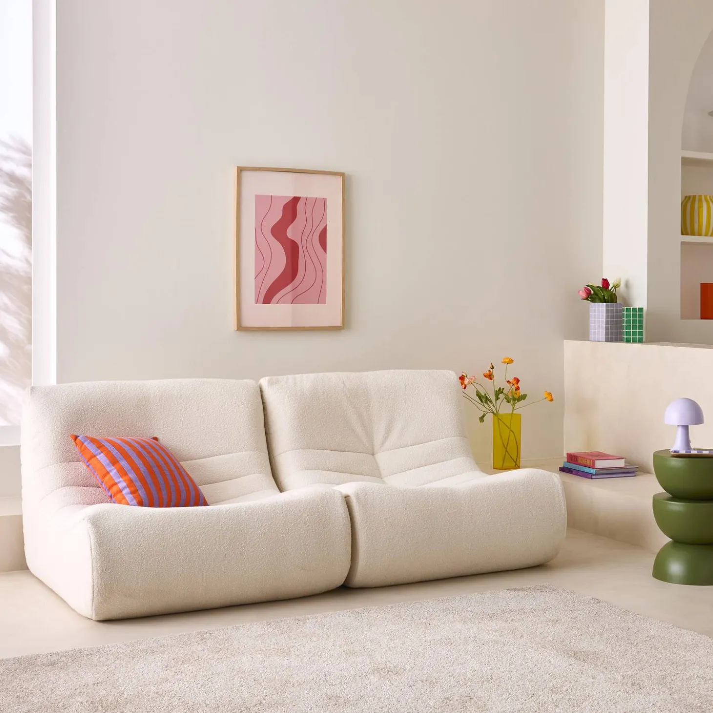 2er-Set modulare 1-Sitzer Sessel mit strukturiertem Bouclé-Bezug