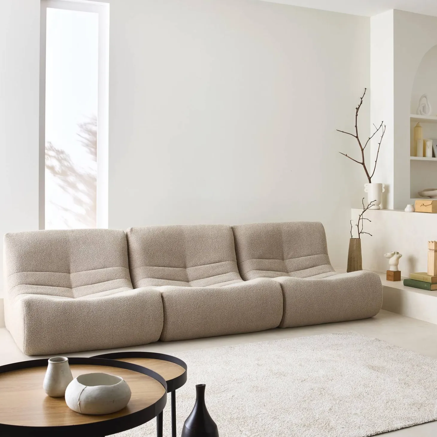 3er-Set modulare 1-Sitzer Sessel mit strukturiertem Bouclé-Bezug