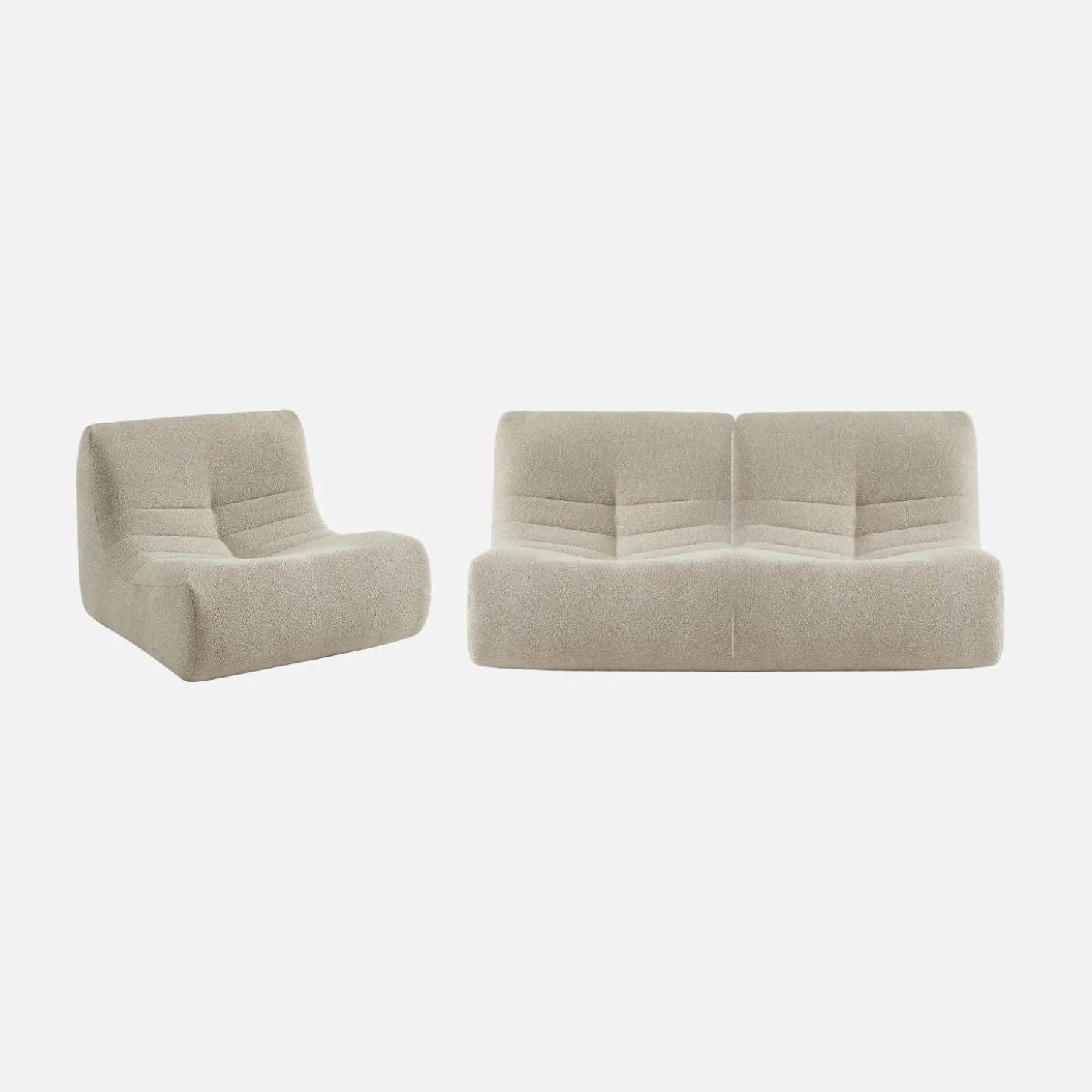 3er-Set modulare 1-Sitzer Sessel mit strukturiertem Bouclé-Bezug