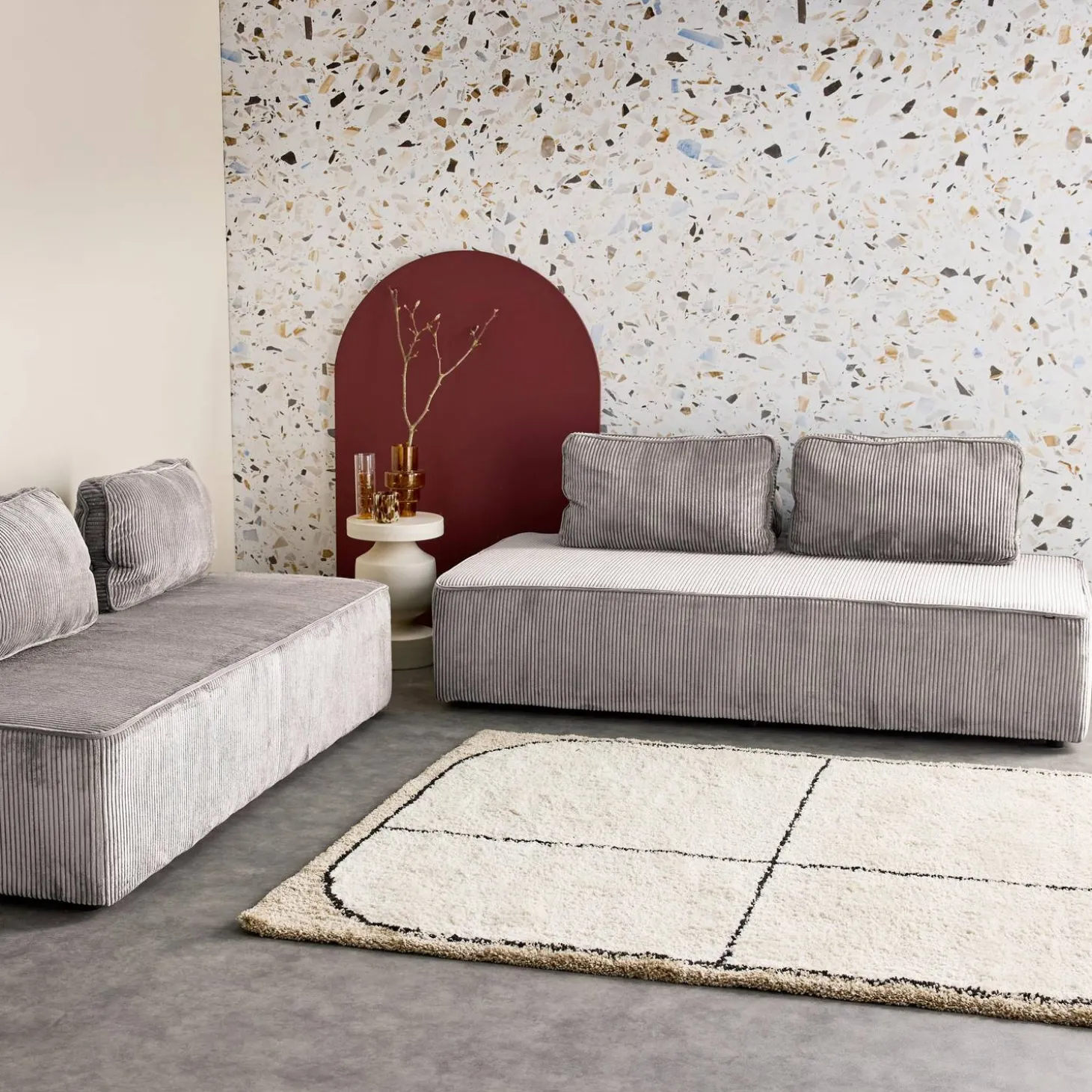 2er-Set modulare 2-Sitzer Sofas mit Cordbezug