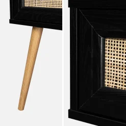 2er-Set Nachttische mit Holzlook und Rattan-Geflecht