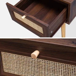 2er-Set Nachttische mit Holzlook und Rattan-Geflecht